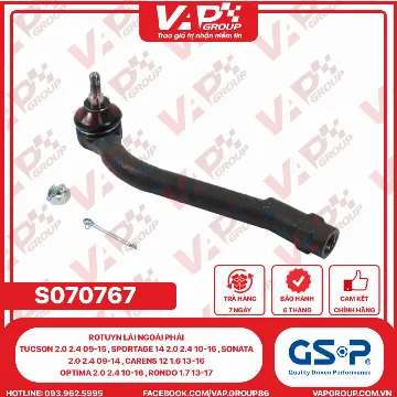 GSP Rotuyn Lái Ngoài Phải Tucson 2.0 2.4 09-15 , Sportage 14 2.0 2.4 10-16 , Sonata 2.0 2.4 09-14 , Carens 12 1.6 13-16 , Optima 2.0 2.4 10-16 , Rondo 1.7 13-17