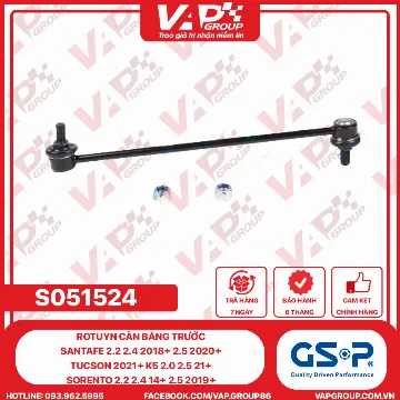 GSP Rotuyn cân bằng trước Santafe 2.2 2.4 2018+ 2.5 2020+ Tucson 2021+ K5 2.0 2.5 21+ Sorento 2.2 2.4 14+ 2.5 2019+