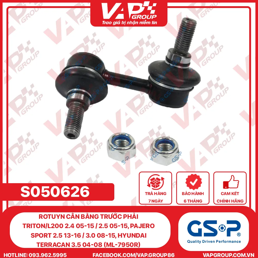 GSP Rotuyn Cân Bằng Trước Phải Triton/L200 2.4 05-15 / 2.5 05-15, Pajero Sport 2.5 13-16 / 3.0 08-15, Hyundai Terracan 3.5 04-08 (ML-7950R)
