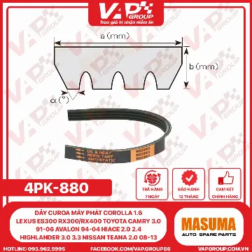 Dây Curoa MÁY PHÁT COROLLA 1.6 LEXUS ES300 RX300/RX400 TOYOTA CAMRY 3.0 91-06 AVALON 94-04 HIACE 2.0 2.4 HIGHLANDER 3.0 3.3 NISSAN TEANA 2.0 08-13