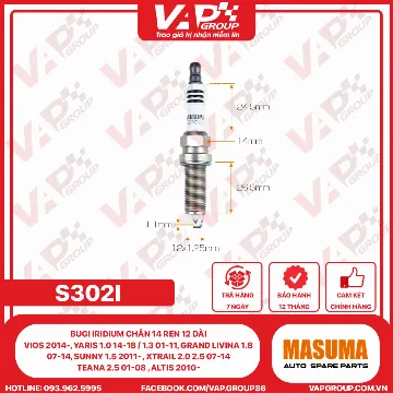 Bugi Iridium Chân 14 Ren 12 Dài Vios 2014-, Yaris 1.0 14-18 / 1.3 01-11, Grand Livina 1.8 07-14, Sunny 1.5 2011- , Xtrail 2.0 2.5 07-14, Teana 2.5 01-08 , Altis 2010-
