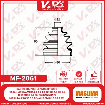 CAO SU CHỤP BỤI láp ngoài trước NISSAN JUKE Almera 2.0 95-04 Sunny 1.5 90-04 Terrano II 2.7 93-06 (bản nhập) MITSU PAJERO V6 3.5 RENAULT CIVIC 1.8 06-2011