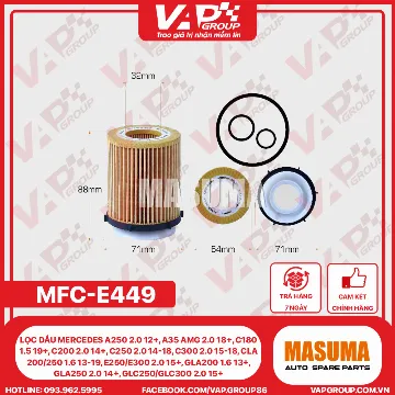 Lọc Dầu Mercedes A250 2.0 12+, A35 AMG 2.0 18+, C180 1.5 19+, C200 2.0 14+, C250 2.0 14-18, C300 2.0 15-18, CLA 200/250 1.6 13-19, E250/E300 2.0 15+, GLA200 1.6 13+, GLA250 2.0 14+, GLC250/GLC300 2.0 15+