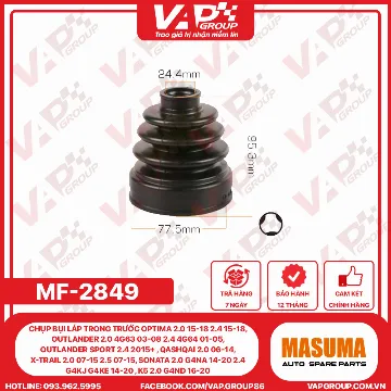 Chụp Bụi Láp Trong Trước Optima 2.0 15-18 2.4 15-18, Outlander 2.0 4G63 03-08 2.4 4G64 01-05, Outlander Sport 2.4 2015+ , Qashqai 2.0 06-14, X-Trail 2.0 07-15 2.5 07-15, Sonata 2.0 G4Na 14-20 2.4 G4Kj G4Ke 14-20 , K5 2.0 G4Nd 16-20
