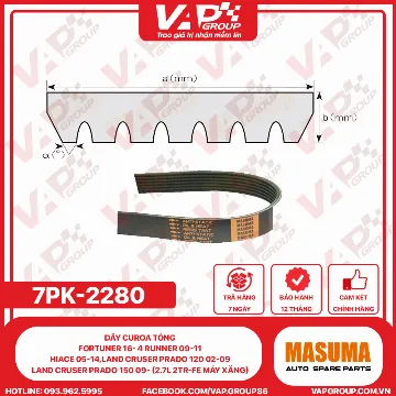 Dây Curoa Tổng Fortuner 16- 4 Runner 09-11,Hiace 05-14,Land Cruser Prado 120 02-09,Land Cruser Prado 150 09- (2.7L 2Tr-Fe Máy Xăng)