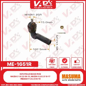 Rotuyn Lái Ngoài Phải Mazda 3 1.6 2.0 06-13 , Mazda 5 2.0 2.5 10-17 , Premacy 1.8 2.0 05-10