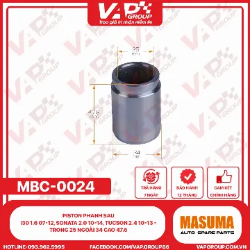 Piston Phanh Sau I30 1.6 07-12, Sonata 2.0 10-14, Tucson 2.4 10-13 - Trong 25 Ngoài 34 Cao 47.6