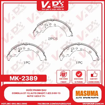 Guốc Phanh Sau Corolla 07-13, Altis (nhập) 1.8/2.0 08-13, Altis 1.8/2.0 17+