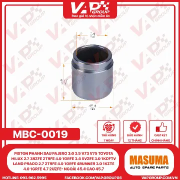 Piston Phanh Sau Pajero 3.0 3.5 V73 V75 Toyota Hilux 2.7 3RZFE 2TRFE 4.0 1GRFE 3.4 5VZFE 3.0 1KDFTV LAND PRADO 2.7 2TRFE 4.0 1GRFE 4RUNNER 3.0 1KZTE 4.0 1GRFE 4.7 2UZFE- Ngoài 45.4 Cao 45.7