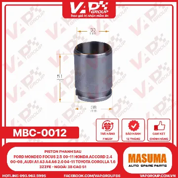 Piston Phanh Sau FORD MONDEO Focus 2.5 09-11 HONDA Accord 2.4 00-08 ,Audi A1 A3 A4 A6 2.0 04-11 TOYOTA COROLLA 1.6 3ZZFE - Ngoài 38 Cao 51