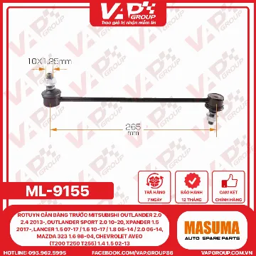 Rotuyn Cân Bằng Trước Mitsubishi Outlander 2.0 2.4 2013-, Outlander Sport 2.0 10-20, Xpander 1.5 2017-, Lancer 1.5 07-17 / 1.6 10-17 / 1.8 06-14 / 2.0 06-14, Mazda 323 1.6 98-04, Chevrolet Aveo (T200 T250 T255) 1.4 1.5 02-13