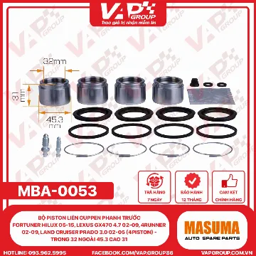 Bộ Piston Liền Cuppen Phanh Trước Fortuner Hilux 05-15, LEXUS Gx470 4.7 02-09, 4Runner 02-09, Land Cruiser Prado 3.0 02-05 (4PISTON) - Trong 32 Ngoài 45.3 Cao 31