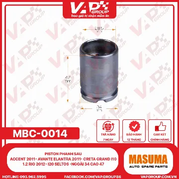 Piston Phanh sau ACCENT 2011- AVANTE ELANTRA 2011- CRETA GRAND I10 1.2 RIO 2012- I20 SELTOS -Ngoài 34 Cao 47