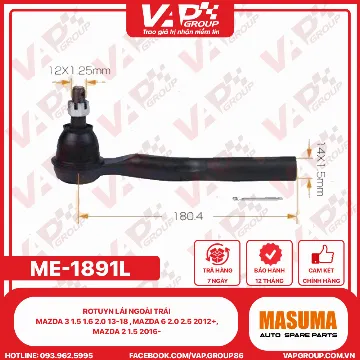 Rotuyn Lái Ngoài Trái Mazda 3 1.5 1.6 2.0 13-18 , Mazda 6 2.0 2.5 2012+, Mazda 2 1.5 2016-