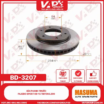 Đĩa Phanh Trước Pajero Sport 08-15 TRITON L200