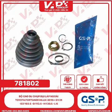 GSP BỘ CAO SU chụp bụi LÁP ngoài Toyota Fortuner Hilux 2015+ D1:31 -D2:103.5 -D:113.5 -H:130.5 -L:6