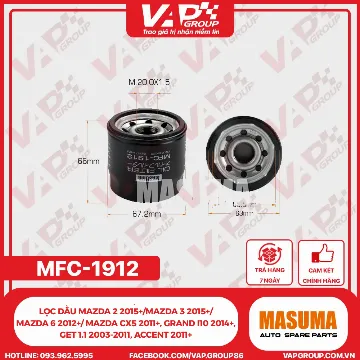 Lọc Dầu Mazda 2 2015+/Mazda 3 2015+/Mazda 6 2012+/ Mazda cx5 2011+, Grand i10 2014+, Get 1.1 2003-2011, Accent 2011+
