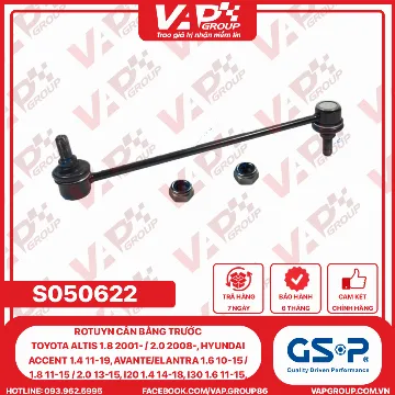 GSP Rotuyn Cân Bằng Trước Toyota Altis 1.8 2001- / 2.0 2008-, Hyundai Accent 1.4 11-19, Avante/Elantra 1.6 10-15 / 1.8 11-15 / 2.0 13-15, I20 1.4 14-18, I30 1.6 11-15, Kia K3 1.6 2.0 12-18, Cerato 1.6 2.0 13-20, Rio 1.4 11-17