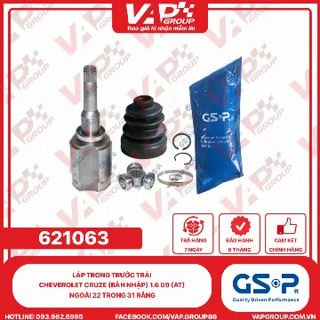 GSP Láp Trong TRƯỚC TRÁI CheVEROLET Cruze (Bản Nhập) 1.6 09 (AT) Ngoài 22 Trong 31 Răng