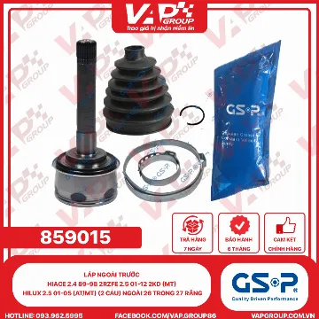 GSP LÁP ngoài trước Hiace 2.4 89-98 2RZFE 2.5 01-12 2KD (MT) Hilux 2.5 01-05 (AT/MT) (2 cầu) Ngoài 26 trong 27 răng