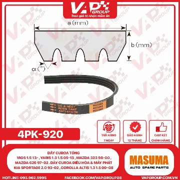 Dây Curoa Tổng Vios 1.5 13- , Yaris 1.3 1.5 05-13 , Mazda 323 98-00 , Mazda 626 97-02 . Dây Curoa Điều Hòa & Máy Phát Kia Sportage 2.0 93-02 , Corolla Altis 1.3 1.5 00-08
