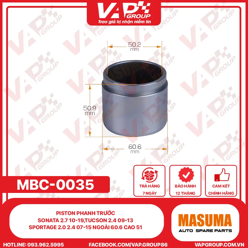 Piston Phanh Trước Sonata 2.7 10-19,Tucson 2.4 09-13, Sportage 2.0 2.4 07-15 Ngoài 60.6 Cao 51