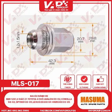 Đai Ốc Bánh Xe Ren 12X1,5 Giác 21 Toyota 4 Chỗ Avalon 00-02, Corolla 98-02, Spyder 00-05, Lexus Es330 04-06/Is300 03-05