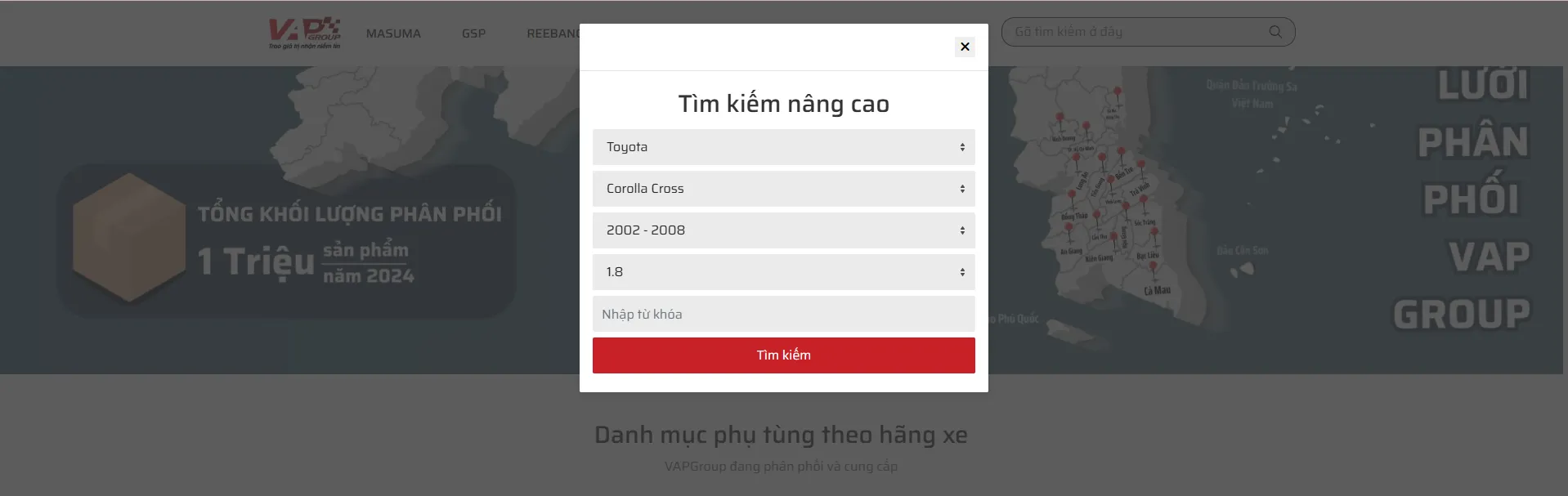 Bảng tìm kiếm nâng cao hiện ra sau khi ấn vào thanh tìm kiếm góc phải trên