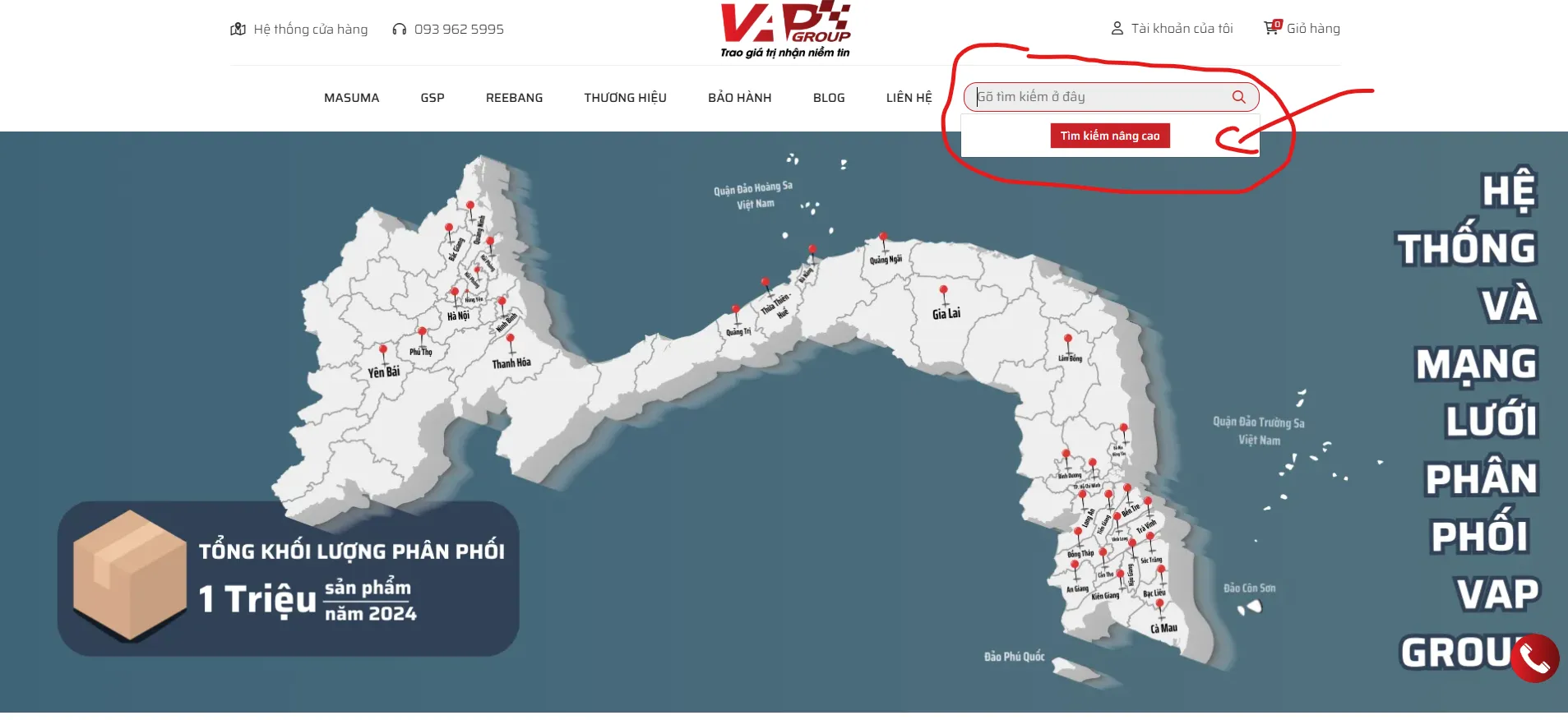 Thanh tìm kiếm nâng cao trên website VAPGroup