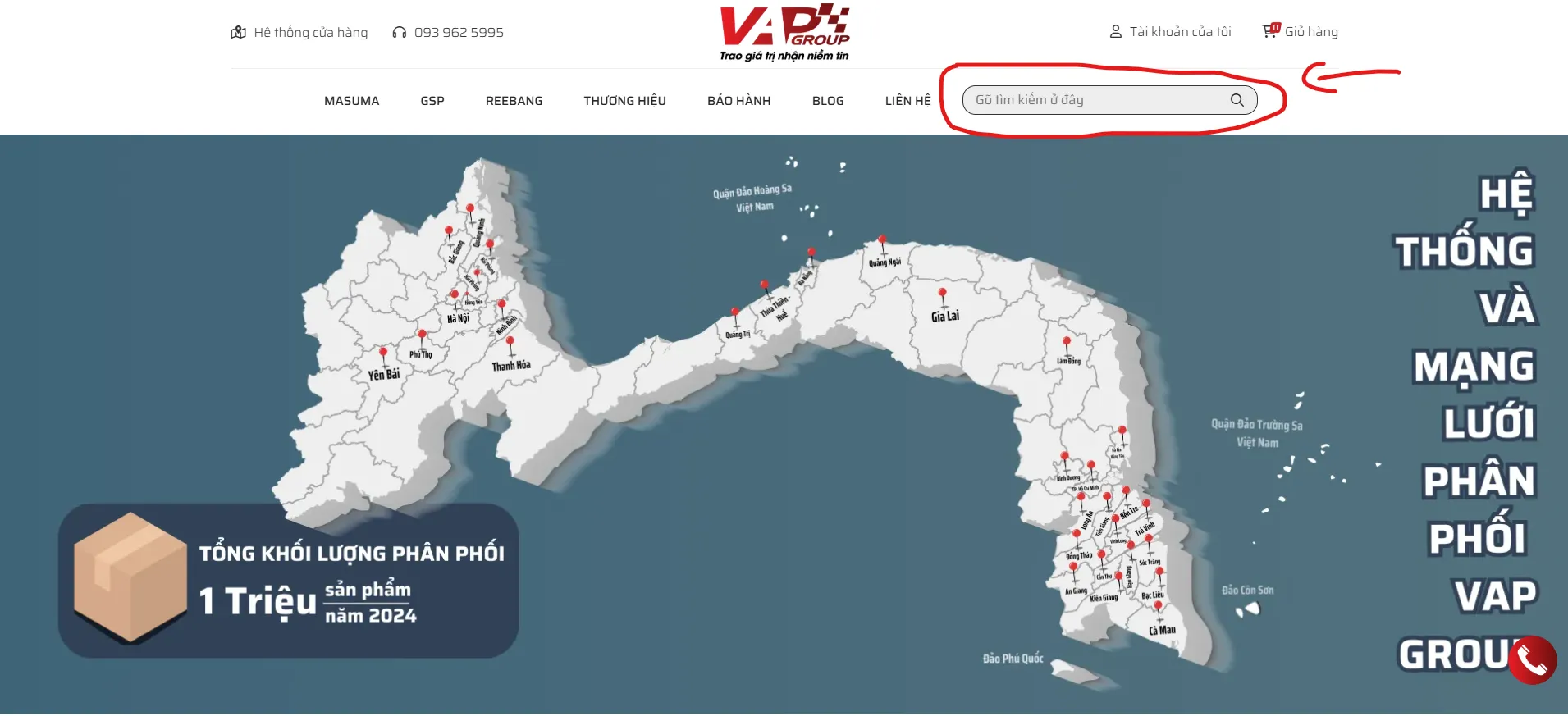 Khung tìm kiếm phụ tùng GSP, Masuma, Reebang trên website VAPGroup 
